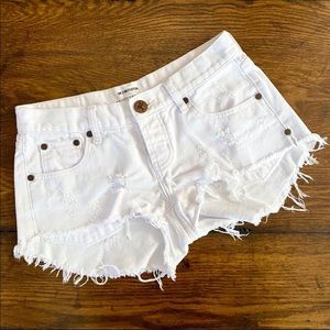 One Teaspoon White Distressed Bonitas Denim Shorts